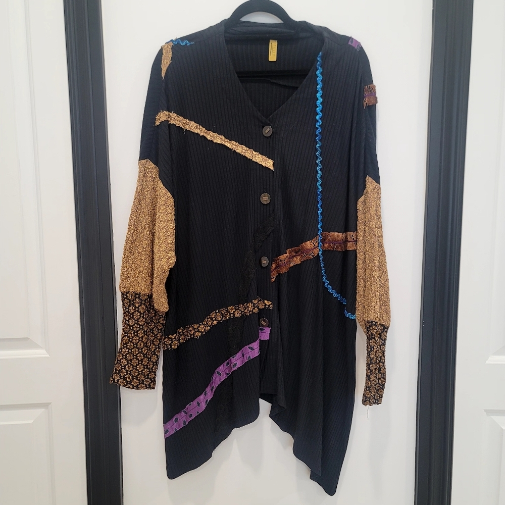 ​VTG Staley Gretzinger Patchwork Art to Wear Cardigan Lagenlook Avant Garde S/M